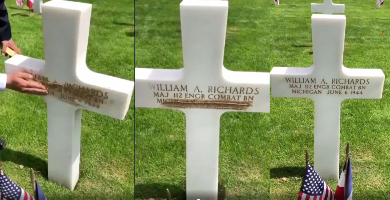 French Soldiers Fill in Engraved Headstones With Sand From Omaha Beach ...