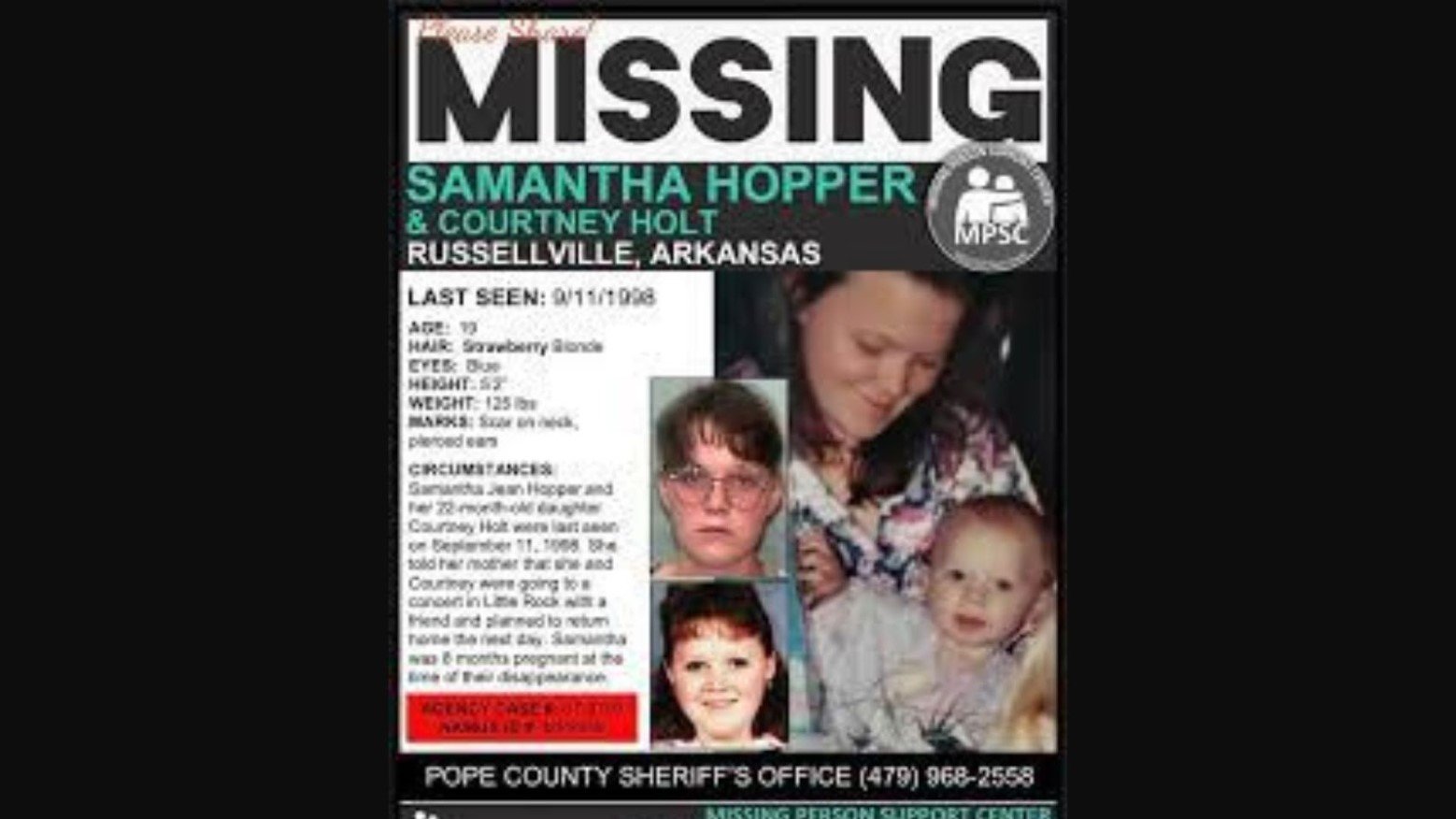 Missing person poster for Samantha Hopper and Courtney Holt with detailed information